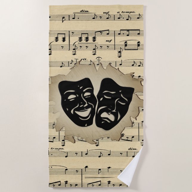 Antique Music and Theater Masks Beach Towel (Front)