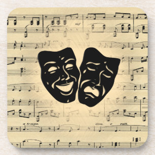 Antique Music and Theater Masks Beverage Coaster
