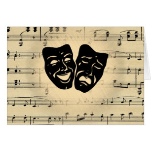 Antique Music and Theater Masks Blank Inside Cards