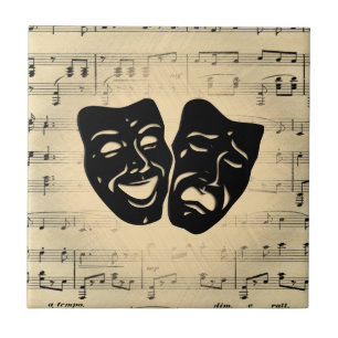 Antique Music and Theater Masks Ceramic Tile