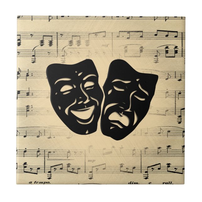 Antique Music and Theater Masks Ceramic Tile (Front)
