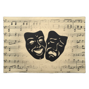 Antique Music and Theater Masks Cloth Placemat
