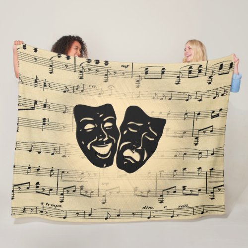 Antique Music and Theater Masks Fleece Blanket