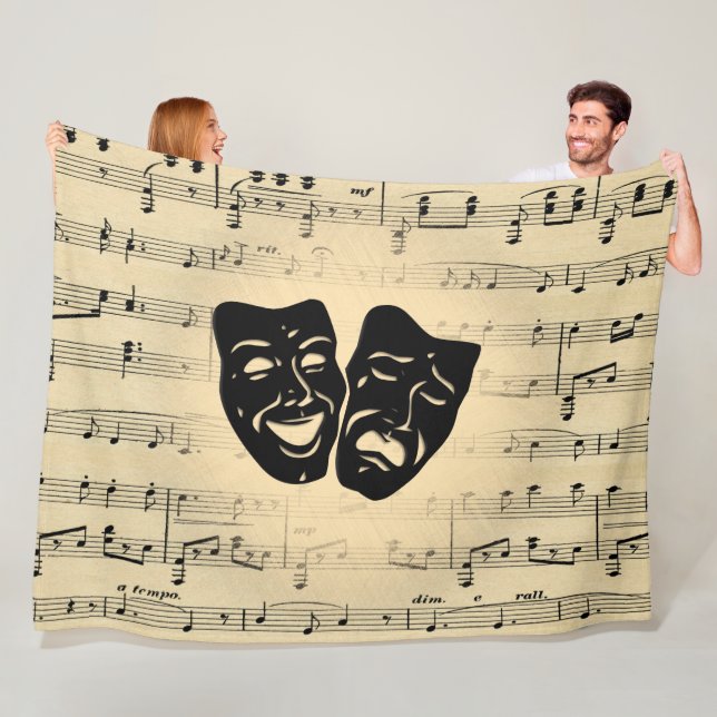 Antique Music and Theater Masks Fleece Blanket (In Situ)