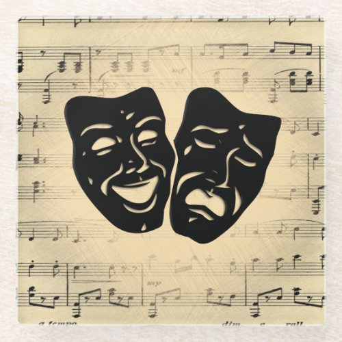 Antique Music and Theater Masks Glass Coaster