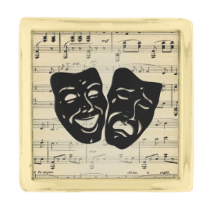 Antique Music and Theater Masks Gold Finish Lapel Pin