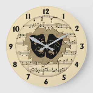 Antique Music and Theater Masks Large Clock