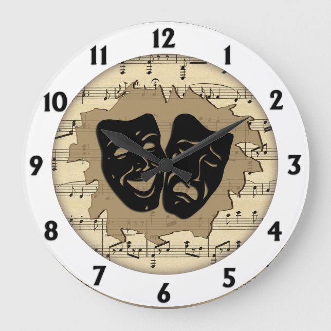 Antique Music and Theater Masks Large Clock (Front)