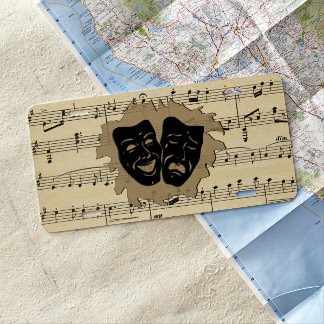 Antique Music and Theater Masks License Plate (In Situ)