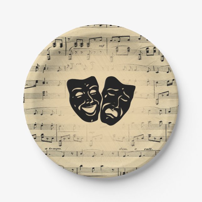 Antique Music and Theater Masks Paper Plates (Front)