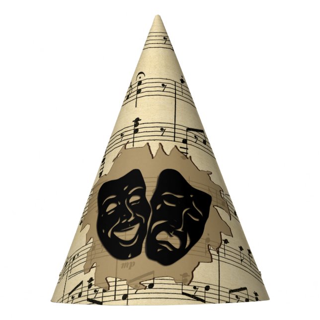 Antique Music and Theater Masks Party Hat (Front)
