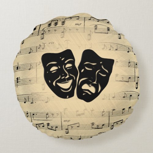 Antique Music and Theater Masks Round Pillow
