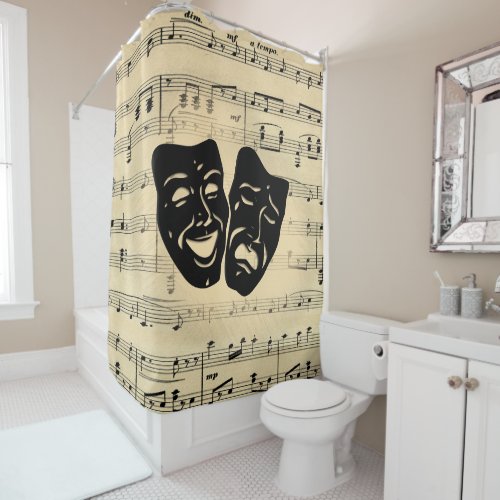 Antique Music and Theater Masks Shower Curtain