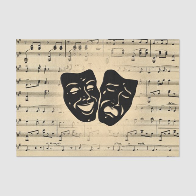 Antique Music and Theater Masks Tissue Paper (Front)