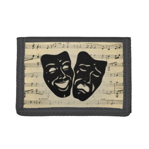 Antique Music and Theater Masks Trifold Wallet