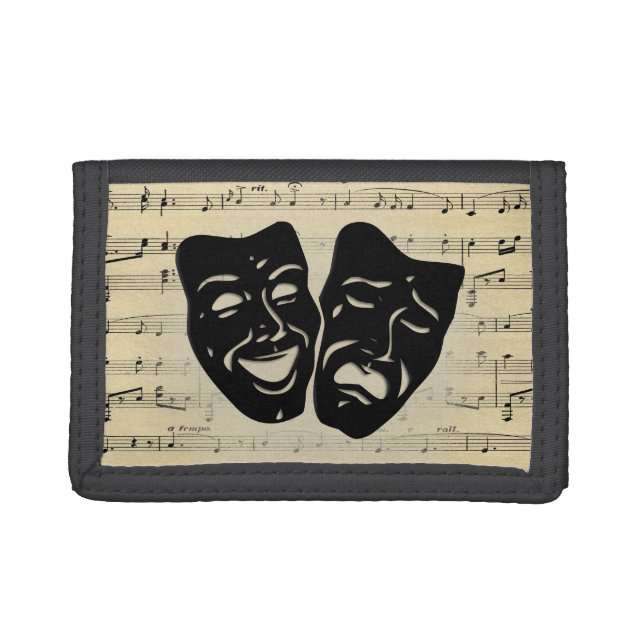 Antique Music and Theater Masks Trifold Wallet (Front)