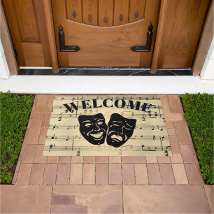 Antique Music and Theater Masks Welcome Doormat