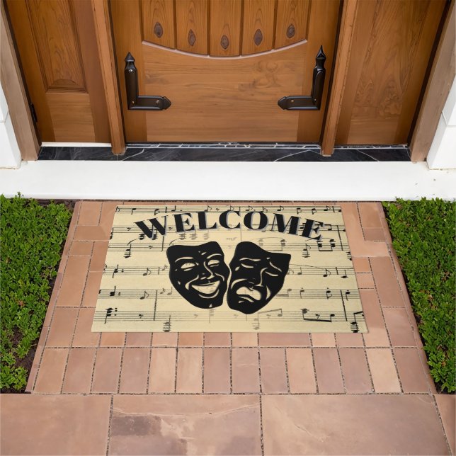 Antique Music and Theater Masks Welcome Doormat (Outdoor)