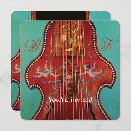 ANTIQUE MUSIC CONCERTWEDDING Monogram Red Lyrone Invitation