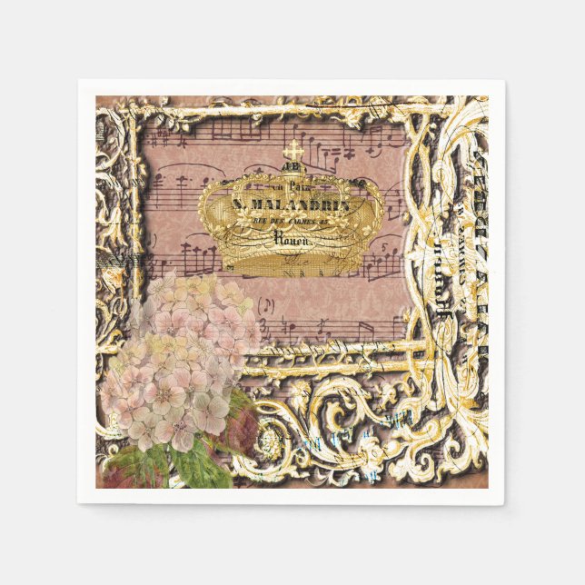 Antique Music French Gold Crown Collage Napkins (Front)