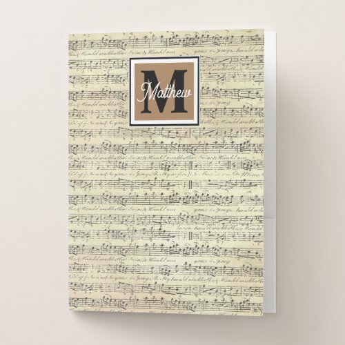 Antique Music note Musician Monogram  Pocket Folder
