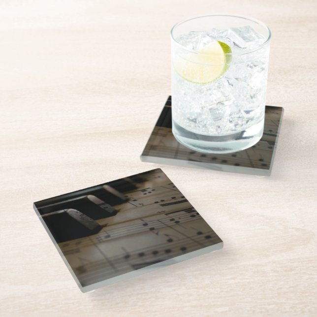 Antique Music Piano Keys Glass Coaster (Angled)
