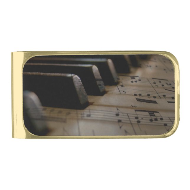 Antique Music Piano Keys  Gold Finish Money Clip (Front)