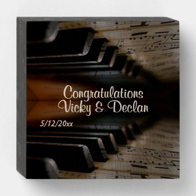 Antique Music Piano Lessons Custom Text Date Wooden Box Sign (Front Horizontal)