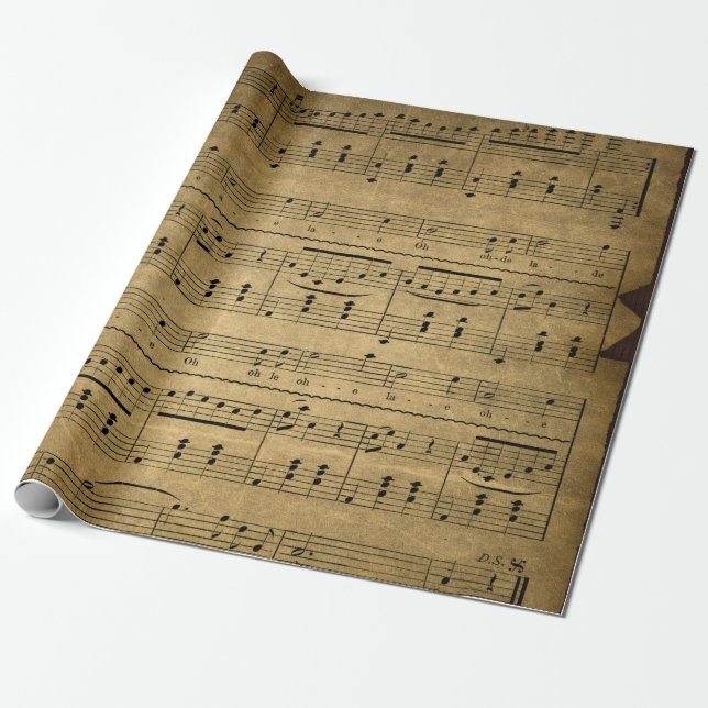 Antique Music Sheet Style 4 Wrapping Paper Roll (Unrolled)