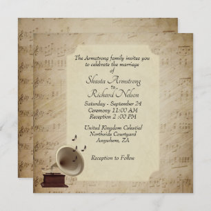 Antique Music Wedding Theme Invitation