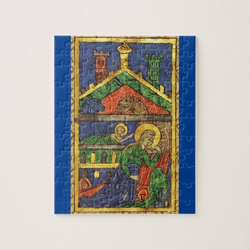 ANTIQUE  NATIVITY CHRISTMAS PARCHMENT JIGSAW PUZZLE