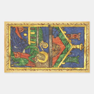 ANTIQUE NATIVITY CHRISTMAS PARCHMENT RECTANGULAR STICKER