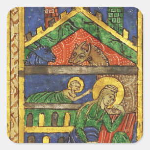 ANTIQUE NATIVITY CHRISTMAS PARCHMENT SQUARE STICKER
