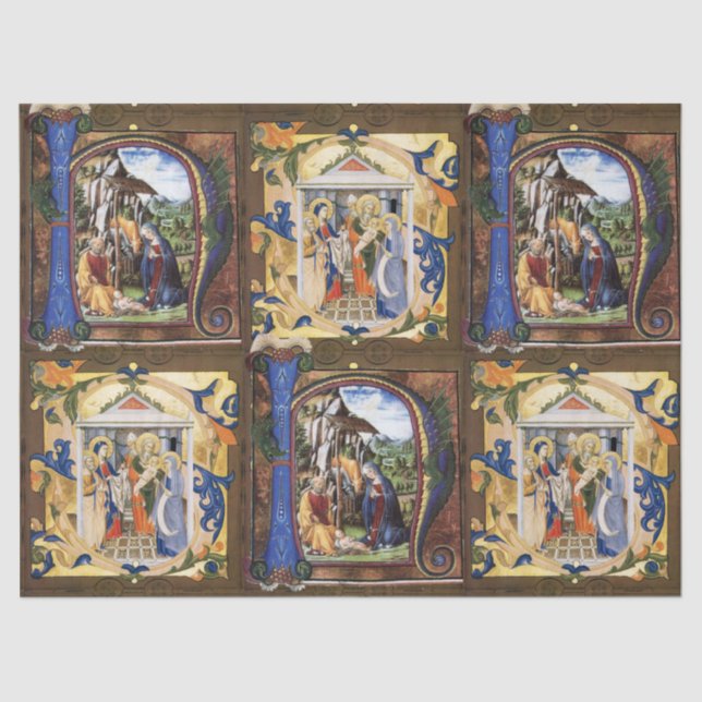 ANTIQUE NATIVITY MONOGRAM CHRISTMAS PARCHMENT TISSUE PAPER (Front)