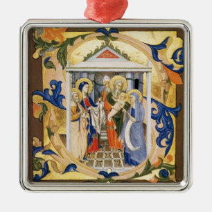 ANTIQUE NATIVITY PARCHMENT METAL ORNAMENT