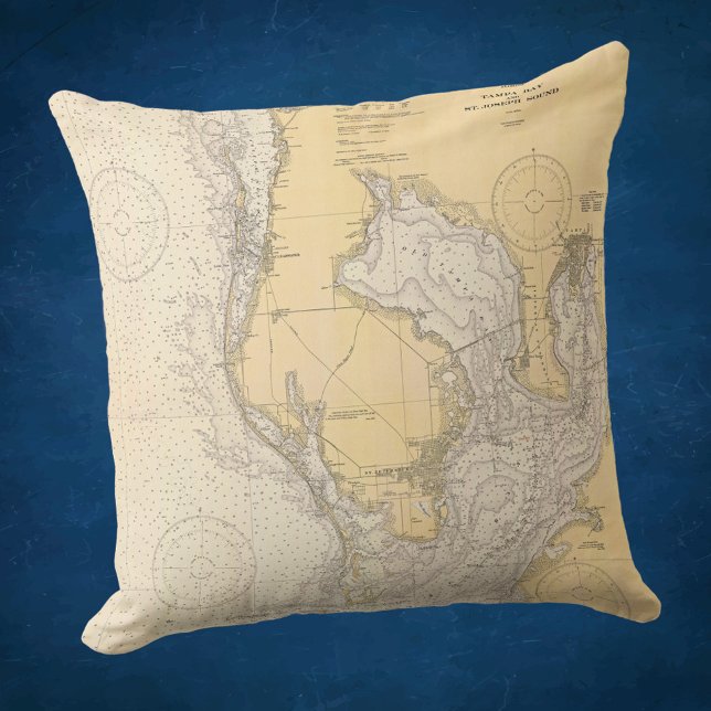 Antique nautical chart of Tampa Bay Florida Throw Pillow (Creator Uploaded)