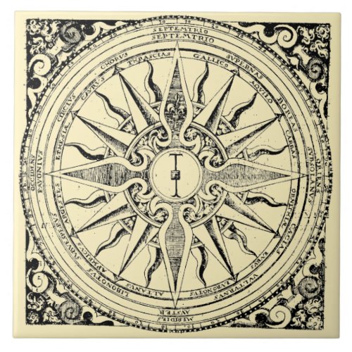 Antique Nautical Compass And Winds Print Ceramic Tile