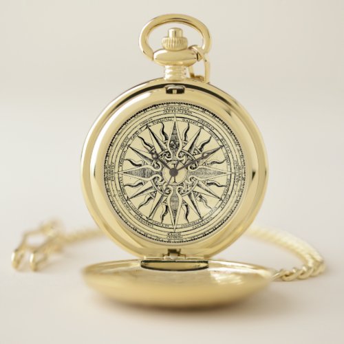 Antique Nautical Compass And Winds Print Pocket Watch