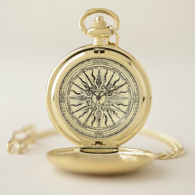 Antique Nautical Compass And Winds Print Pocket Watch (Inside)