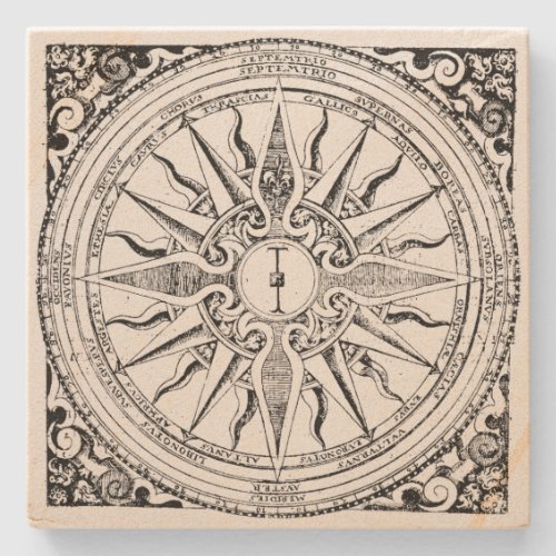 Antique Nautical Compass And Winds Print Stone Coaster