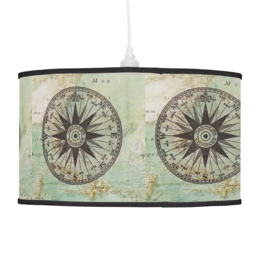 Antique Nautical Compass & Map Lamp Shade (Back)