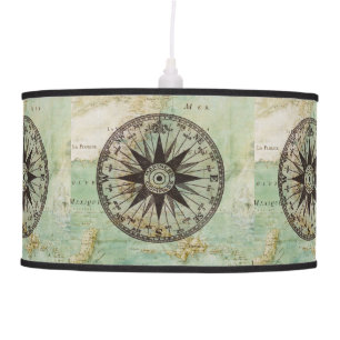 Antique Nautical Compass & Map Lamp Shade