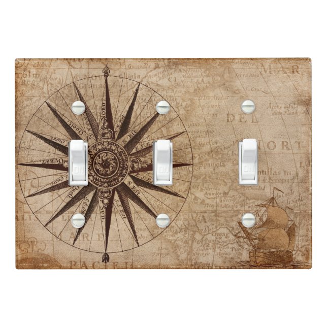 Antique nautical compass map light switch cover (In Situ)
