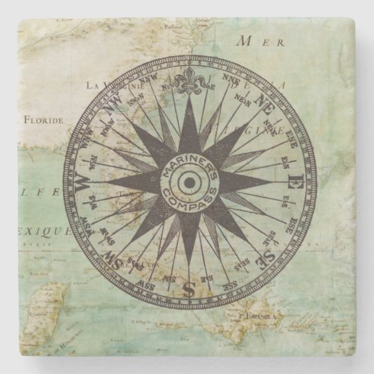 Antique Nautical Compass & Map Marble Coaster | Zazzle.com