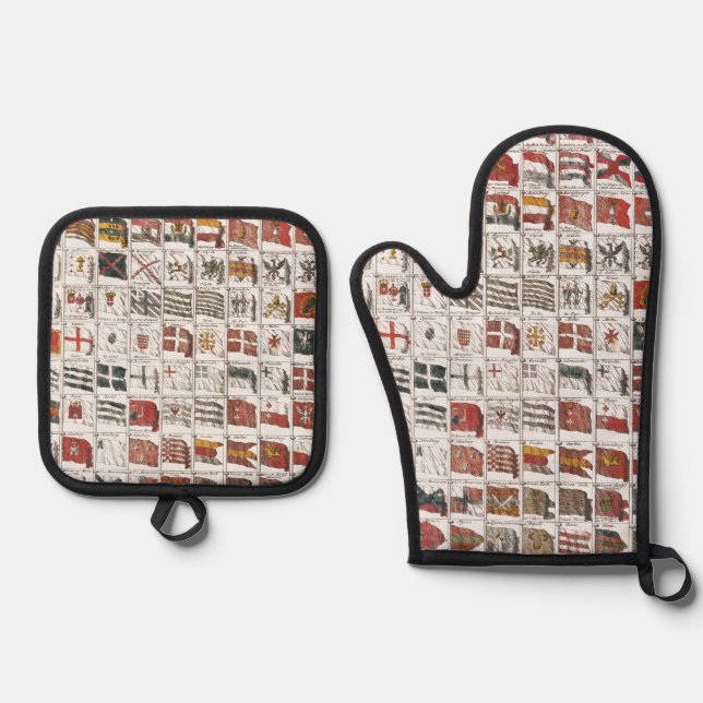Antique Nautical Flags of the World Poster Oven Mitt & Pot Holder Set (Front)