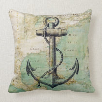 Antique Nautical Map &amp; Anchor Pillow