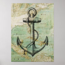 Antique Nautical Map &amp; Anchor Poster