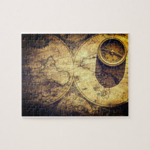 Antique Nautical Map and Compass Jigsaw Puzzle