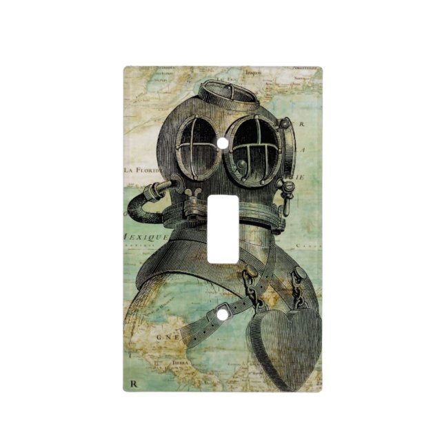 Antique Nautical Map Dive Helmet Light Switch (Front)