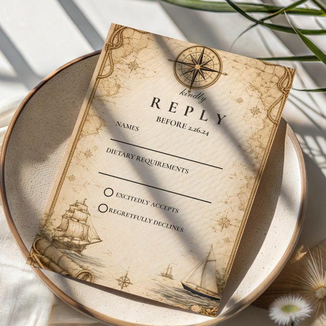 Antique Nautical Map Wedding RSVP Card (Creator Uploaded)